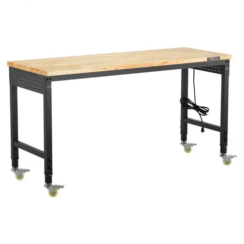 VEVOR Werkbank 1524x559x711-1030mm, 907 kg Tragkraft, Werktisch mit Steckdose, Rädern und Stecktafel, robuster Arbeitstisch mit Eichenholzplatte für Garage, Werkstatt, Büro und Zuhause – Bild 9