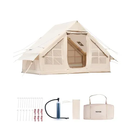 VEVOR Aufblasbare Zelte für Camping 3x2x2m, 3–5 Personen, 300D Oxford 4-Jahreszeiten-Glamping-Zelt mit Handpumpe, Ofenanschluss, 2 Türen & 2 Netzfenstern, inkl. Aufbewahrungstasche für Transport VEVOR Aufblasbare Zelte für Camping 3x2x2m, 3–5 Personen, 300D Oxford 4-Jahreszeiten-Glamping-Zelt mit Handpumpe, Ofenanschluss, 2 Türen & 2 Netzfenstern, inkl. Aufbewahrungstasche für Transport