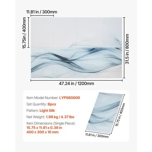 VEVOR 8er-Pack Akustikpaneele, 1200x800x10mm, Akustik Wandpaneele, selbstklebende, schalldämpfende & absorbierende Platten für Zuhause, Büro, Studio, Spielzimmer, Theater, Seidenmotiv – Bild 6