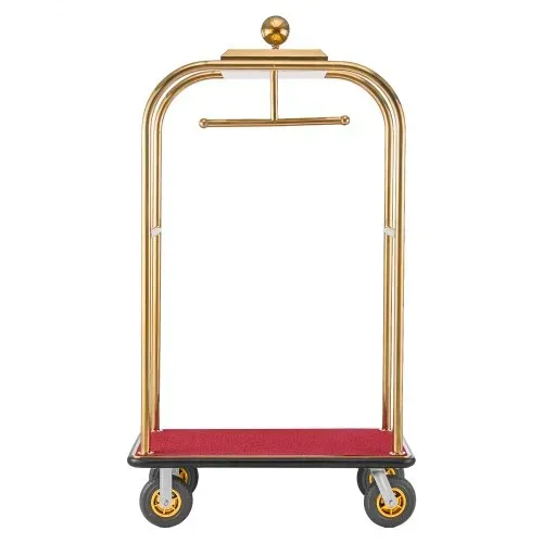 VEVOR Hotelgepäckwagen aus Edelstahl, 544,31 kg Belastbarer Kofferwagen mit 8 Zoll Gummirädern, Hotelwagen mit Rotem Teppichboden & Garderobenstange, Gewerblicher Gepäckwagen für Hotels Resorts, Gold – Bild 9