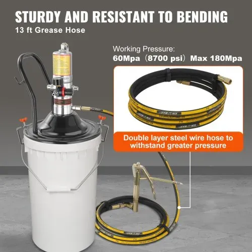 VEVOR Pneumatische 0,6-0,8Mpa Fettpumpe Druckguss-Aluminium Luftbetriebene Abschmierpumpe Durchfluss von 740 g/min Luftfettpumpe -20℃ bis 100℃ Betriebstemperatur Geeignet für 0-3# Schmierfett – Bild 3