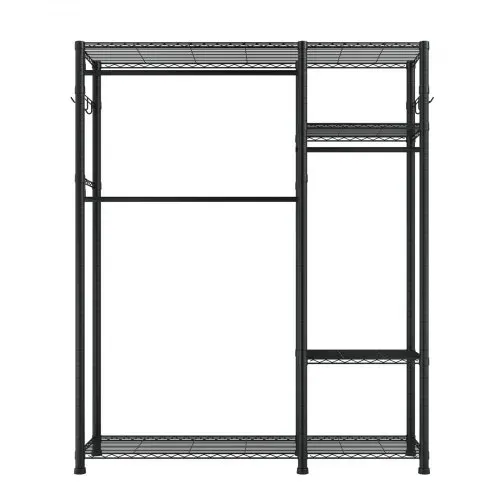 VEVOR Kleiderständer Garderobenständer (verstellbar) mit 3 Kleiderstangen & 363 kg Tragkraft & 6 Regalen & 8 Haken, offener Kleiderschrank für Schlafzimmer Bekleidungsgeschäft Garderobe Flur – Bild 10