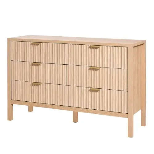 VEVOR Kommode mit 6 geriffelten Schubladen & Schiebe- und Kippschutz, minimalistischer moderner Schubladenschrank Organizer für Wohnzimmer Schlafzimmer Eingangsbereich Flur (helles Holz) – Bild 8