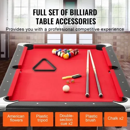 VEVOR Billardtisch, 1,9 m Billardtisch, Tragbarer & Klappbarer Tisch, Billardtisch-Set inkl. Bällen, Queues, Kreide, Schwarz mit Rotem Tuch, Perfekt für Familienspielzimmer, Kinder und Erwachsene – Bild 3