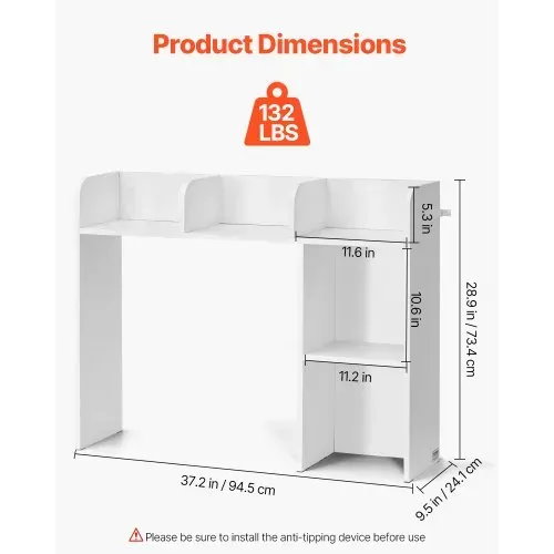 VEVOR Schreibtisch Bücherregal 2-stufiger Organizer (94,5 x 24,1 x 73,4 cm) Tischregale Schreibtisch Organizer Ausstellungsregal aus Spanplatten mit rutschfesten Füßen, für Büro Wohnheim, Weiß – Bild 2