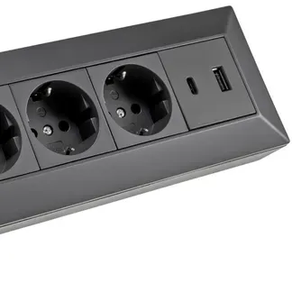 4-fach Steckdosenblock, USB-A+C, schwarz 250V~/ 16A, Aufbaumontage, USB 3,1A, PD 4-fach Steckdosenblock, USB-A+C, schwarz 250V~/ 16A, Aufbaumontage, USB 3,1A, PD
