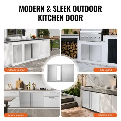 VEVOR Grill-Zugangstür, 914 x 610 mm, Doppelte Außenküchentür, Flächenbündig Montierte Edelstahltür, Vertikale Wandtür mit Versenkbaren Griffen, für Grillinsel, Grillstation, Außenschrank – Bild 5