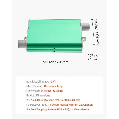 VEVOR Dieselheizungsschalldämpfer Abgasschalldämpfer Set mit 2 Klemmen & Schrauben, Aluminiumlegierung, Standheizungs-Geräuschreduzierer für 2 kW / 5 kW / 8 kW Standheizung – Bild 6