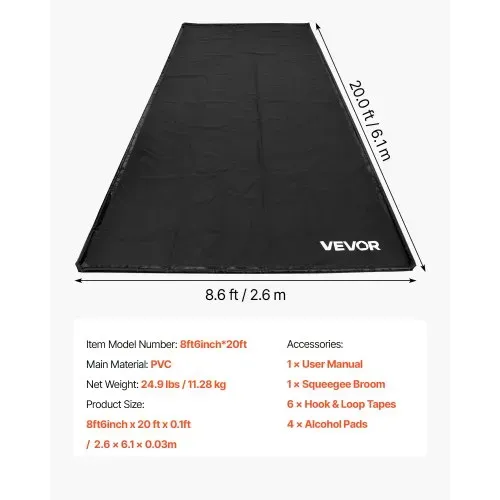 VEVOR Auffangmatte PVC-Garagenbodenmatte rutschfest (2,6 x 6,1 x 0,03 m) mit Abziehbesen, strapazierfähiger & wasserfester Auffangschutz Bodenschutz vor Schnee Regen Schlamm, Garagenmatte Schwarz – Bild 6