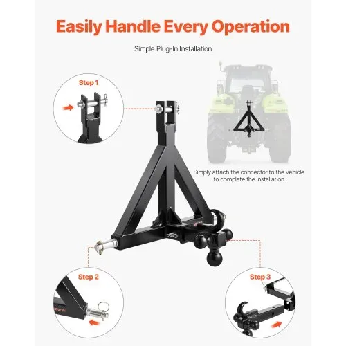 VEVOR 3-Punkt-Anhängerkupplung, 5,08 cm Empfänger, Dreipunktaufnahme mit 3 Anhängerkugeln, Traktor-Deichseladapter, kompatibel mit Kubota, Mahindra, Ford, Yanmar, John Deere, Massey Ferguson – Bild 5
