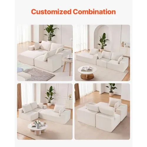 VEVOR Modulares Sofa L-förmiges Ecksofa Schlafsofa mit hochelastischem Schaumstoff & hoher Dichte, gepolstertes Cordsofa (545 kg belastbar / 265 cm lang) mit Kissen für Wohnzimmer Apartment Beige – Bild 2