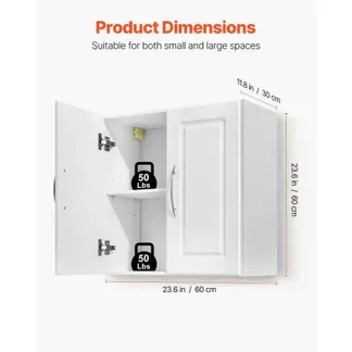 VEVOR Wandschrank für Waschküche, 2-stöckiger Wandhängeschrank mit verstellbarer Ablage, Küchenschrank mit2 Türen, für Küche Bad Wäscherei, 30 x 60 x 60 cm (T x B x H), Oberschrank Weiß VEVOR Wandschrank für Waschküche, 2-stöckiger Wandhängeschrank mit verstellbarer Ablage, Küchenschrank mit2 Türen, für Küche Bad Wäscherei, 30 x 60 x 60 cm (T x B x H), Oberschrank Weiß