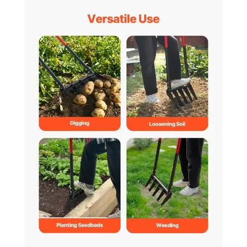 VEVOR Broadfork Doubleshaft 510x320 mm, 5-Zinken-Grabegabel mit zwei Fiberglasgriffen, robuste Spatengabel, ergonomisches U-förmiges Design, Gartengerät zum Kompostieren, Umpflanzen & Belüften – Bild 5