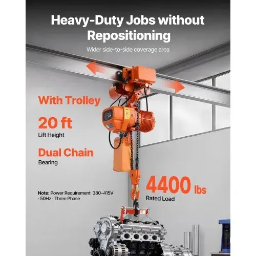 VEVOR Elektrischer Kettenzug 2000 kg, 6,1 m Hubhöhe, Dreiphasig, mit 100 m Funk- & 4,8 m Kabelfernbedienung, G100-Doppelkette, Notstopp, Elektrokettenzug für Fabriken, Lagerhallen & Garagen VEVOR Elektrischer Kettenzug 2000 kg, 6,1 m Hubhöhe, Dreiphasig, mit 100 m Funk- & 4,8 m Kabelfernbedienung, G100-Doppelkette, Notstopp, Elektrokettenzug für Fabriken, Lagerhallen & Garagen