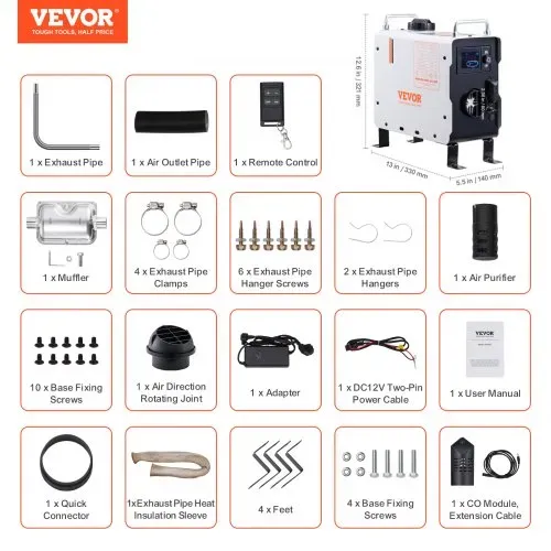 VEVOR 2 kW Dieselheizung 12 V/24 V All in One Diesel-Luftheizung, mit Bluetooth-App-Steuerung & Fernbedienung & Anzeigebildschirm & CO-Alarm, schnell aufheizende tragbare vertikale Dieselheizung – Bild 6