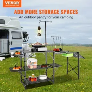 VEVOR Campingküche Outdoor Camping Küche 174 x 50 x 160 cm, Reiseküche Zeltschrank Zusammenklappbar 40 + 22 kg Klappbarer Campingtisch Küchenbox Arbeitsplatte Platz für die Spüle Tragetasche Shwarz VEVOR Campingküche Outdoor Camping Küche 174 x 50 x 160 cm, Reiseküche Zeltschrank Zusammenklappbar 40 + 22 kg Klappbarer Campingtisch Küchenbox Arbeitsplatte Platz für die Spüle Tragetasche Shwarz