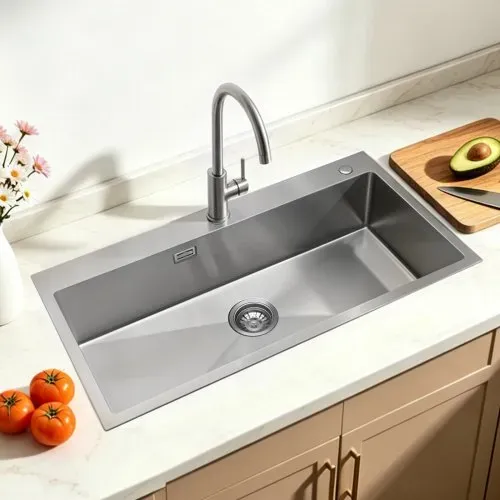 VEVOR Einbauspüle Einzelbecken, 85 x 45 x 19 cm, Edelstahl-Küchenspüle im Landhausstil, Küchenspüle für Geschirr, Wohnmobil, Vorbereitungsküche, Waschküche und Bar, Spülbecken mit Siebkorb – Bild 7