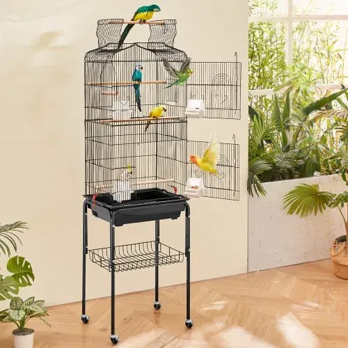 VEVOR Vogelkäfig, 45,7x35,5x151cm, Vogelvoliere mit offener Oberseite & Ständer, Vogelflugkäfig aus Stahl mit herausnehmbarem Tablett, Wellensittichkäfig mit 4 Sitzstangen, Papageienkäfig, Vogelhaus – Bild 7