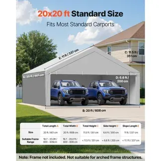 VEVOR Carport-Ersatzdach, 6×6 m, tragbare Garagenzeltplane mit Seitenwänden, UV-beständig, strapazierfähige Autounterstandsplane, grau, Rahmen nicht im Lieferumfang enthalten VEVOR Carport-Ersatzdach, 6×6 m, tragbare Garagenzeltplane mit Seitenwänden, UV-beständig, strapazierfähige Autounterstandsplane, grau, Rahmen nicht im Lieferumfang enthalten