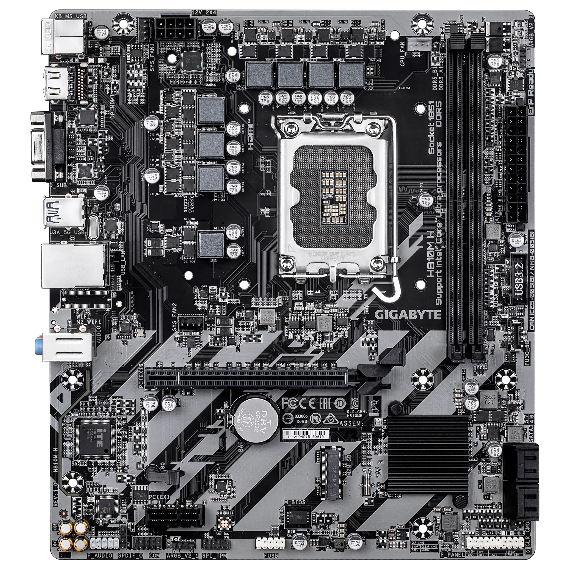 GIGABYTE H810M H Mainboard – Intel Core Ultra (Serie 2) CPUs, 4+1+2 Phasen VRM, bis zu 6400 MHz DDR5, 1xPCIe 4.0 M.2, 1GbE LAN, USB 3.2 Gen 1 – Bild 2