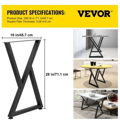 VEVOR Tischbeine, 71,1 x 45,7 cm Tischkufen, 2er-Set, robuste Bankbeine, Z-förmige Tischfüße aus Metall, Tischgestell aus Schmiedeeisen, Heimwerker-Möbel für Esstisch mit Gummi-Bodenschonern, Matte – Bild 6