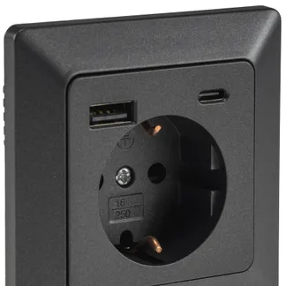 MILOS Schutzkontakt-Steckdose, anthrazit 230V~/ 16A, Unterputz, USB-C / PD 3.0 MILOS Schutzkontakt-Steckdose, anthrazit 230V~/ 16A, Unterputz, USB-C / PD 3.0
