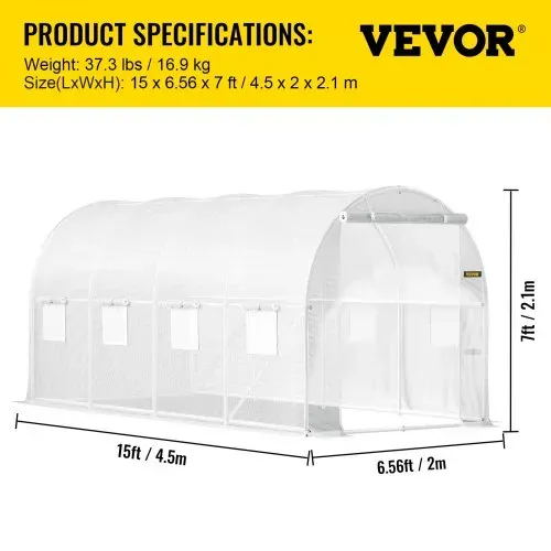 VEVOR Gewächshaus 4,6x2,1x2,1m Frühbeet Foliengewächshaus Verzinkter Stahlrahmen und PE Abdeckung Treibhaus Wasserdicht und UV-beständig Tomatengewächshaus Ideal für Anbau von Gemüse Blumen – Bild 6