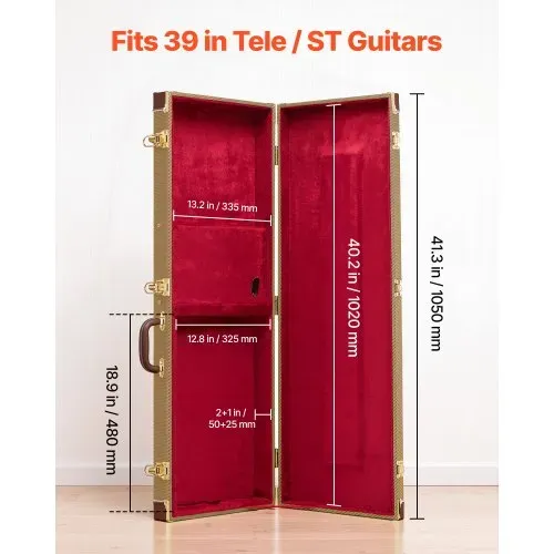 VEVOR E-Gitarrenkoffer für 39-Zoll-ST/Tele-Gitarren 105 cm Harschalenkoffer, Gitarrenkoffer aus Holz mit Schloss, Polsterung, Zubehörfach und Schlüssel, Rechteckiger Hartschalen-Formkoffer VEVOR E-Gitarrenkoffer für 39-Zoll-ST/Tele-Gitarren 105 cm Harschalenkoffer, Gitarrenkoffer aus Holz mit Schloss, Polsterung, Zubehörfach und Schlüssel, Rechteckiger Hartschalen-Formkoffer