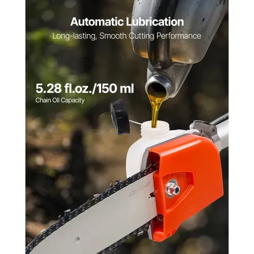 VEVOR Benzin Hochentaster, 25ccm 2-Takt, Motorsäge, Teleskopsäge mit 2-2,74m ausziehbarer Stange, 20,3cm Schwert, 650ml Kraftstofftank, für ein kraftvolles Sägen in hohen Baumkronen – Bild 4