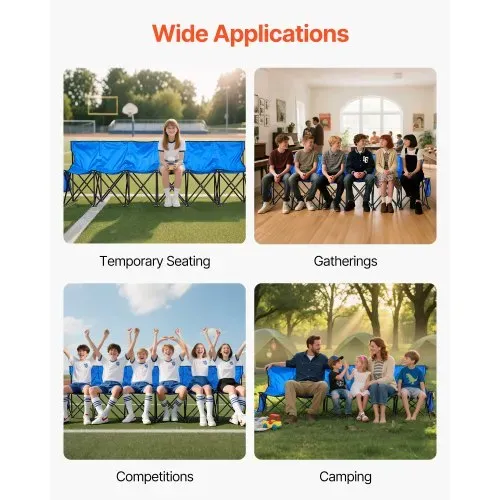 VEVOR tragbare Mannschaftsbank Sitzbank Campingbank (4 Personen) mit Seitentaschen & Tragetasche, Klappbank mit Rückenlehne, Seitenbank Seitensitzbank für Fußball Baseball Outdoor Blau – Bild 5