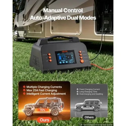 VEVOR Smart-Batterieladegerät 25 A 6/12/24 V für LiFePO4 Bleiakku Ladegerät für Pkw, Wohnmobile, Lkw und Boote, mit 7-Stufen-Laden, Pulsdesulfatierung, LCD-Anzeige & Überspannungs- und Verpolungsschutz – Bild 3