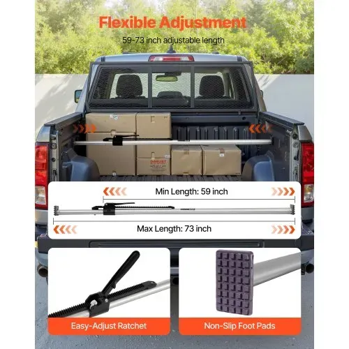 VEVOR Cargo Bar Ratschen Ladestange verstellbar 1499-1854 mm, Ladeflächenstange Ladestabilisator aus Stahl mit rutschfesten Fußpolstern, ausziehbare Stützstange für Pickup Trucks SUV Minivan – Bild 2