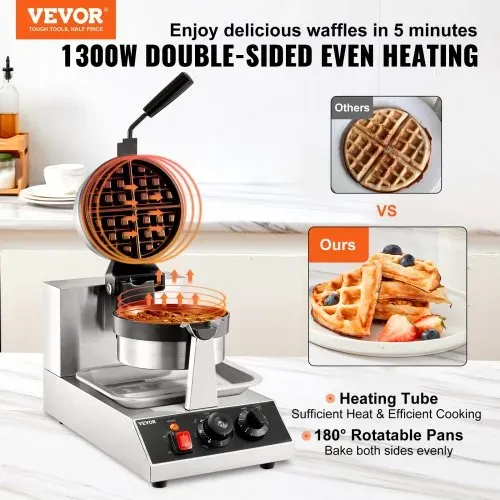 VEVOR Rundes Waffeleisen Waffel 1300 W, Kontaktgrill Belgische Waffeleisen 4 Stk. Edelstahl Waffeln Automat inkl. Lebensmittelclip & Bürsten & Verbrühungssicherer Griff, für Cafés, Restaurant usw. VEVOR Rundes Waffeleisen Waffel 1300 W, Kontaktgrill Belgische Waffeleisen 4 Stk. Edelstahl Waffeln Automat inkl. Lebensmittelclip & Bürsten & Verbrühungssicherer Griff, für Cafés, Restaurant usw.