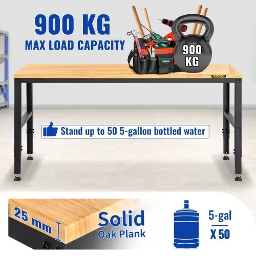 VEVOR Höhenverstellbare Werkbank 122 x 61 x 72 - 97 cm Spanntisch, 900 kg Gewichtskapazität Arbeitstisch, Braun Klappbare Werkzeugbank aus Kaltgewalzter Stahl, Multifunktionswerktisch für Werkstatt – Bild 4