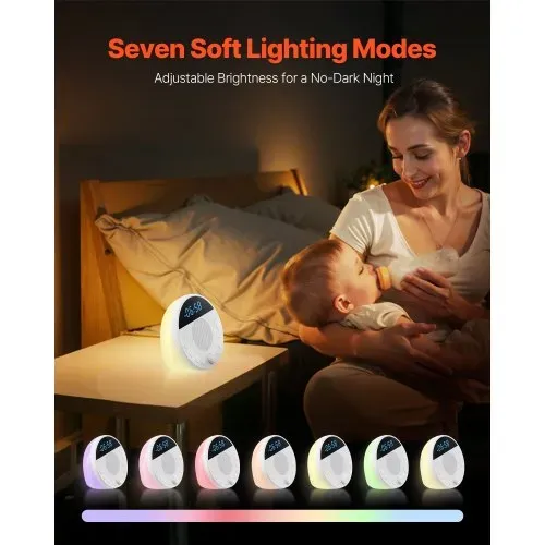 VEVOR Einschlafhilfe, White Noise Machine, 18 Musiktitel & 7-farbiges Nachtlicht, 5-in-1-Soundmaschine mit weißem Rauschen, 2 Alarmen, automatischer Abschaltfunktion & Speicherfunktion, Rauschgerät – Bild 2
