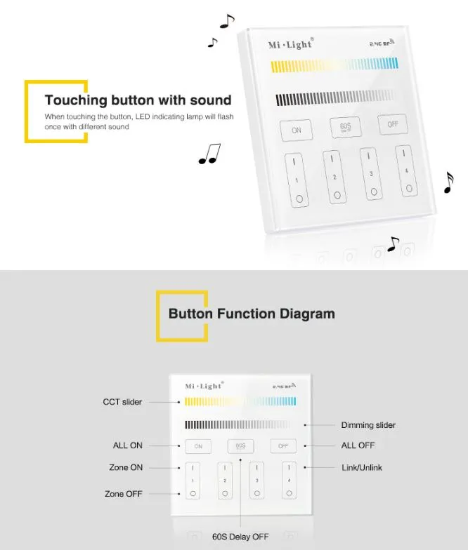 MiBoxer T2 LED Fernbedienung Smart Panel dual white (CCT) 4-Zonen – Bild 8