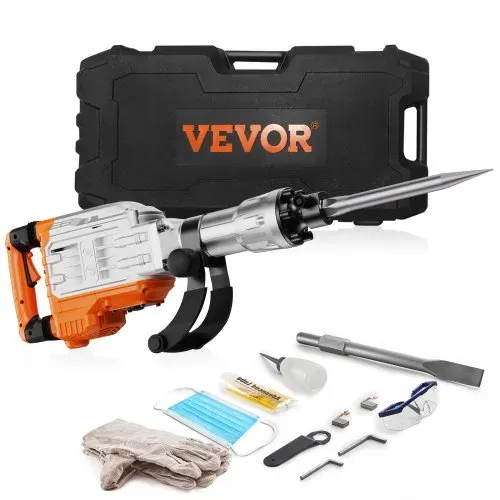 VEVOR Hochleistungs-Betonbrecher Abbruchhammer 3500 W, 60 J Schlagkraft Elektroabbruchhammer, Bohrhammer Betonhammer Stemmhammer 1900 BPM, inkl. Spitzmeißel, Flachmeißel, für Schiefer, Beton usw. – Bild 8