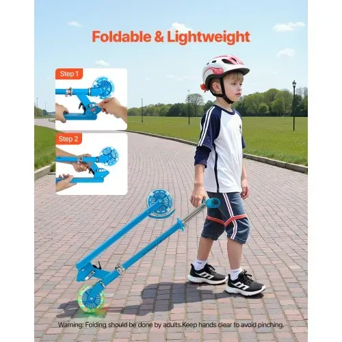 VEVOR Scooter (2 Räder) für Kinder ab 3 Jahren, Cityroller Kinderroller mit leuchtenden Rädern & höhenverstellbarem Lenker & rutschfestem Deck & faltbarem Rahmen, Tretroller bis zu 50 kg, Blau – Bild 5