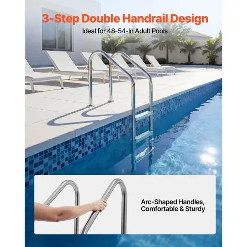 VEVOR Poolleiter Edelstahl 120 kg, 3-stufige Treppe mit Doppeltem Handlauf, Rutschfeste Stufen, Sicherheitsleiter für Ein- & Ausstiege von ca. 122 bis 137 cm Unterflur-Pool, 655x600x1580 mm VEVOR Poolleiter Edelstahl 120 kg, 3-stufige Treppe mit Doppeltem Handlauf, Rutschfeste Stufen, Sicherheitsleiter für Ein- & Ausstiege von ca. 122 bis 137 cm Unterflur-Pool, 655x600x1580 mm
