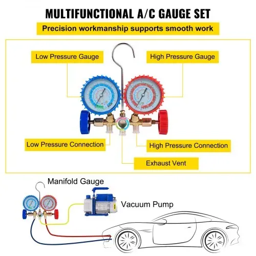 VEVOR 4 CFM Vakuumpumpe 220 V 50 Hz Klimaanlage Unterdruckpumpe Vakuumgeräte Pumpe 1720 U Refrigerant Vacuum Pump, Vakuumgeräte Verteiler-Manometer-Set für Klimaanlage Kfz-Kühlsystemen – Bild 3