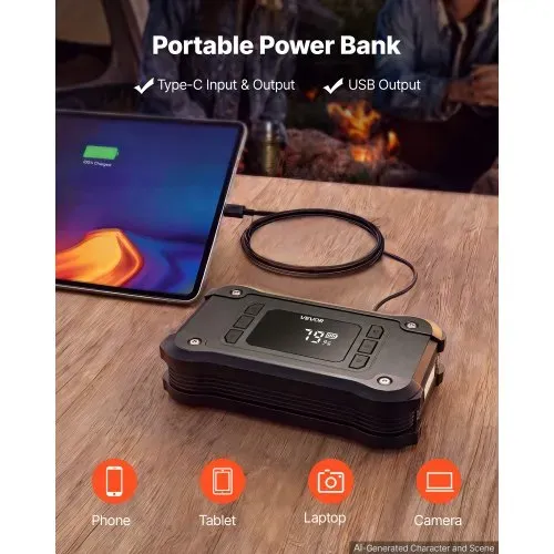 VEVOR Starthilfe Powerbank mit Luftkompressor 8000 A Spitzenleistung Schwarz für 9,0-L-Benzin- / 8,0-L-Dieselmotoren, 150 psi Reifendruck, Automatische Abschaltung, 12-V-Ladegerät und LED-Taschenlampe – Bild 3
