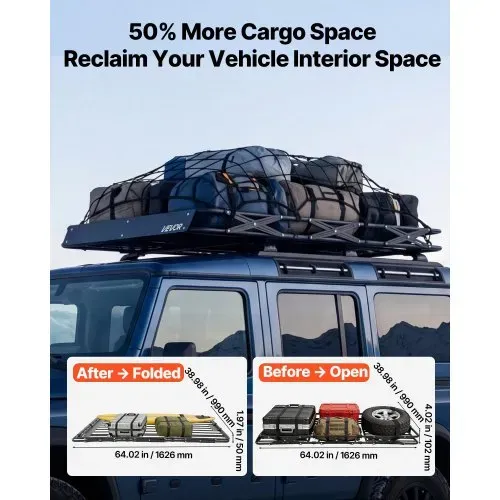 VEVOR Dachträgerkorb 1626 x 990 x 102 mm Dachgepäckkorb mit Klappmechanismus Tragkraft bis 90,72 kg Wetterfester Faltbarer Autodachkorb aus Legierungsstahl Dachtransportkorb Geeignet für SUVs Pickups VEVOR Dachträgerkorb 1626 x 990 x 102 mm Dachgepäckkorb mit Klappmechanismus Tragkraft bis 90,72 kg Wetterfester Faltbarer Autodachkorb aus Legierungsstahl Dachtransportkorb Geeignet für SUVs Pickups