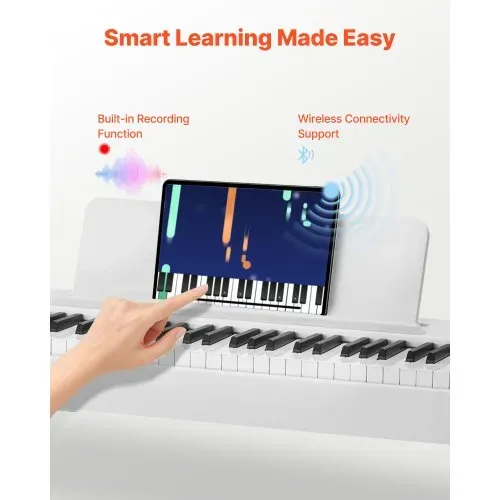 VEVOR Gewichtetes Digitalpiano, 88 Tasten vollgewichtet, E-Piano-Tastatur mit Möbelständer, Netzadapter, Dreifachpedal, Aufnahmefunktion, 280 Töne, Kabellose Verbindung, für Anfänger, Weiß – Bild 4