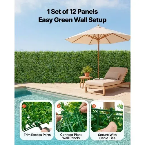 VEVOR Künstliche Hecke 50x50 cm 12-tlg. Set, Pflanzenwand, PE-Sichtschutz, Sichtschutzzaun, Windschutz, Heckenzaun, Kunstpflanzen Balkonverkleidung für Hochzeiten, Außengärten, Hinterhöfe – Bild 3