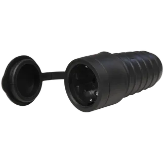 Gummi-Schutzkontakt-Kupplung McPower, schwarz, spritzwassergeschützt, mit Deckel Gummi-Schutzkontakt-Kupplung McPower, schwarz, spritzwassergeschützt, mit Deckel