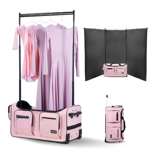 VEVOR Tanztasche mit Kleiderständer, 736,6 mm, Rollkoffer, mit Rollen, USB-Anschluss, höhenverstellbarer Kleiderstange & Sichtschutzvorhang, ideal für Reisen & Wettkämpfe, Pink VEVOR Tanztasche mit Kleiderständer, 736,6 mm, Rollkoffer, mit Rollen, USB-Anschluss, höhenverstellbarer Kleiderstange & Sichtschutzvorhang, ideal für Reisen & Wettkämpfe, Pink