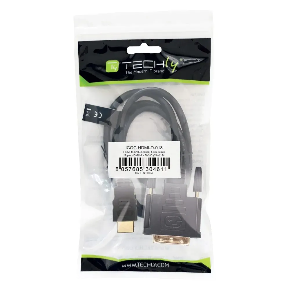 Techly 1.8m HDMI - DVI-D M/M 1,8 m Schwarz – Bild 2