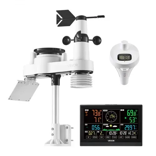 VEVOR 7-in-1 WLAN-Wetterstation mit APP, 7,5-Zoll-Display, solarbetriebener Außensensor, mit Poolthermometer, Regenmesser, Wettercenter für Wettervorhersage, Windgeschwindigkeit, Pooltemperatur – Bild 10