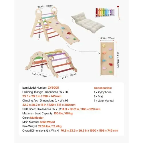 VEVOR Kletterdreieck, 9-in-1 Kletterspielzeug, mit Xylophon, Kissen, Kletterdreieck, Rutsche & Kletterbogen, bis 68 kg Belastbar, Montessori Indoor Spielset für Kinder im Alter von 1 bis 3 Jahren – Bild 6