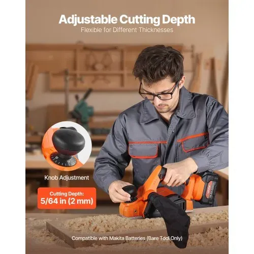 VEVOR Akku-Hobel, 82 mm Schnittbreite, 15000 U/min Elektrohobel für Holz mit bürstenlosem Motor, einstellbare Schnitttiefe für die Holzbearbeitung, kompatibel mit VEVOR 18-V-Akku (nur Werkzeug) – Bild 3